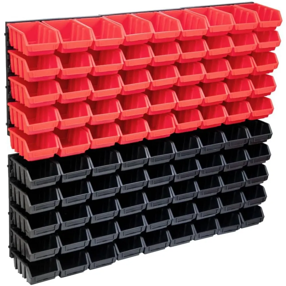 vidaXL Kit de cajas de almacenaje 96 pzas paneles de pared rojo negro Rojo y negro Best
