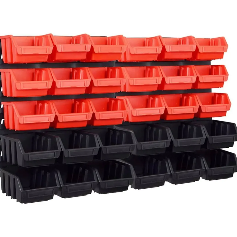 vidaXL Accesorios De Bricolaje-Kit de cajas de almacenaje 32 pzas paneles de pared rojo/negro