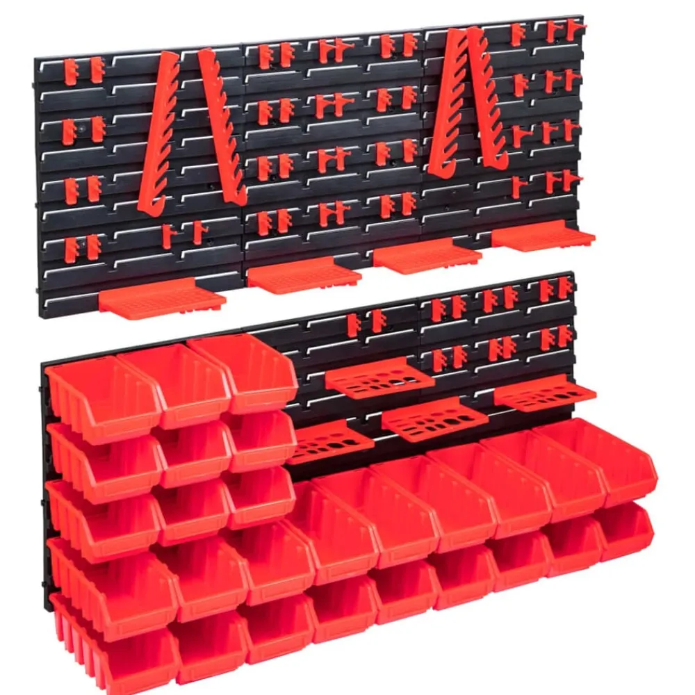 vidaXL Accesorios De Bricolaje-Kit de cajas de almacenaje 103 pzas paneles de pared rojo/negro