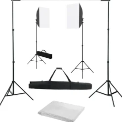vidaXL Kit de estudio fotográfico con luces softbox y fondo Blanco Discount