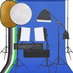 vidaXL Cámaras Y Objetivos-Kit de estudio fotográfico con set de luces, fondo y reflector