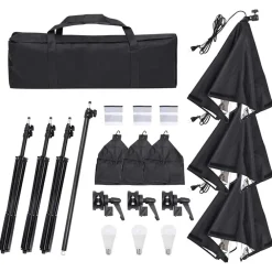 vidaXL Cámaras Y Objetivos-Kit de estudio fotográfico con set de luces, fondo y reflector