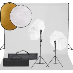 vidaXL Kit de estudio fotográfico con set de luces, fondo y reflector Blanco Discount