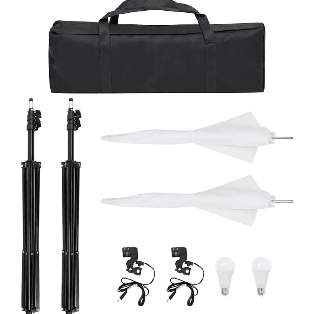 vidaXL Kit de estudio fotográfico con set de luces, fondo y reflector Blanco Discount