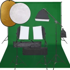 vidaXL Kit de estudio fotográfico con set de luces, fondo y reflector Discount