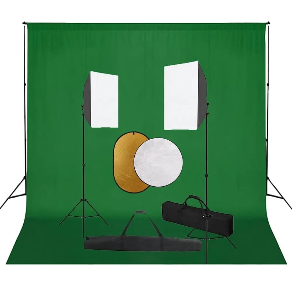 vidaXL Cámaras Y Objetivos-Kit de estudio fotográfico con luces softbox, fondo y reflector