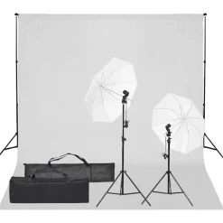 vidaXL Kit de estudio fotográfico con set de luces y fondo Blanco Discount