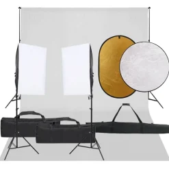 vidaXL Kit de estudio fotográfico con set de luces, fondo y reflector Sale