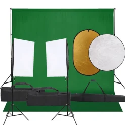vidaXL Cámaras Y Objetivos-Kit de estudio fotográfico con set de luces, fondo y reflector