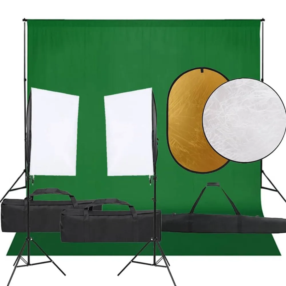 vidaXL Cámaras Y Objetivos-Kit de estudio fotográfico con set de luces, fondo y reflector