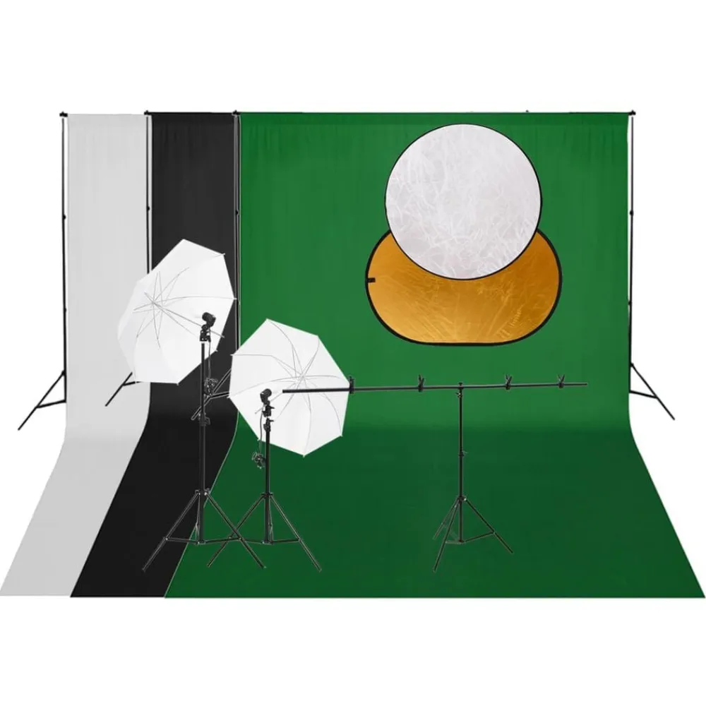 vidaXL Cámaras Y Objetivos-Kit de estudio fotográfico con set de luces, fondo y reflector