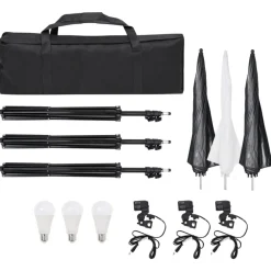 vidaXL Kit de estudio fotográfico con set de luces, fondo y reflector New