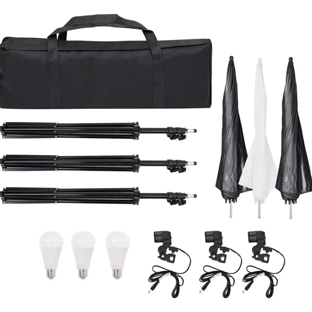 vidaXL Kit de estudio fotográfico con set de luces, fondo y reflector