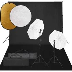 vidaXL Cámaras Y Objetivos-Kit de estudio fotográfico con set de luces, fondo y reflector
