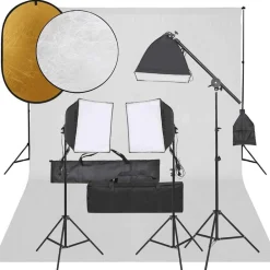vidaXL Kit de estudio fotográfico con set de luces, fondo y reflector Online