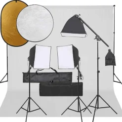 vidaXL Cámaras Y Objetivos-Kit de estudio fotográfico con set de luces, fondo y reflector