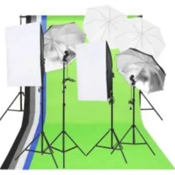 vidaXL Cámaras Y Objetivos-Kit de estudio fotográfico con set de luces, fondo y reflector