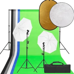 vidaXL Kit de estudio fotográfico con set de luces, fondo y reflector Discount