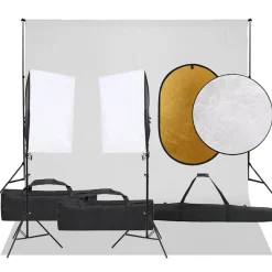 vidaXL Cámaras Y Objetivos-Kit de estudio fotográfico con set de luces, fondo y reflector