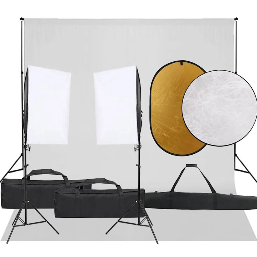 vidaXL Cámaras Y Objetivos-Kit de estudio fotográfico con set de luces, fondo y reflector