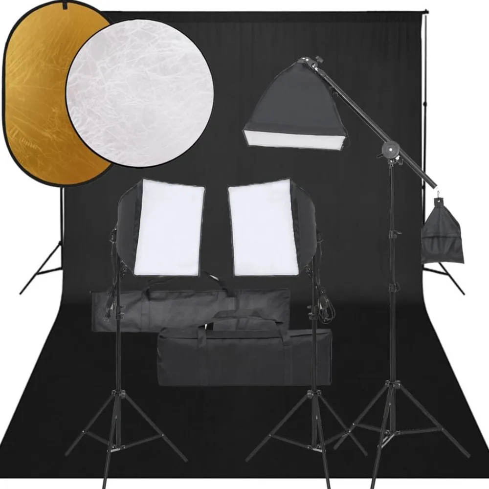 vidaXL Cámaras Y Objetivos-Kit de estudio fotográfico con set de luces, fondo y reflector