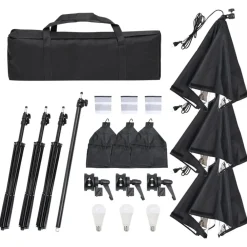 vidaXL Cámaras Y Objetivos-Kit de estudio fotográfico con set de luces, fondo y reflector