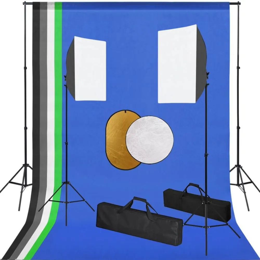 vidaXL Cámaras Y Objetivos-Kit de estudio fotográfico con luces, fondo y reflector