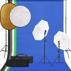 vidaXL Kit de estudio fotográfico con set de luces, fondo y reflector Clearance