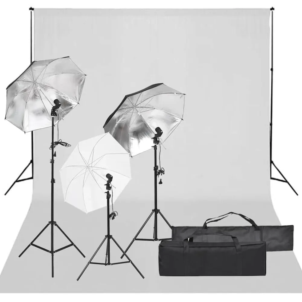 vidaXL Kit de estudio fotográfico con set de luces y fondo Clearance