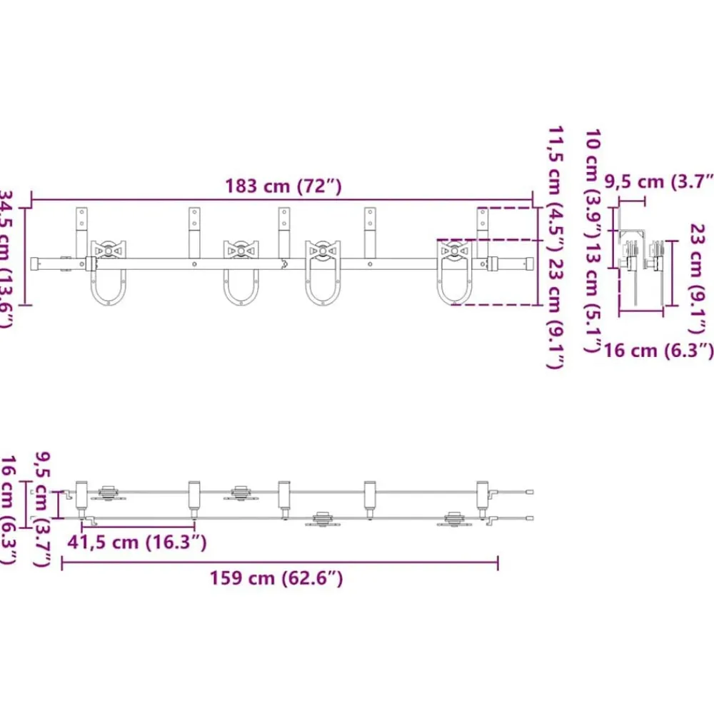 vidaXL Materiales De Construcción-Kit de herrajes para puertas correderas acero negro 183 cm