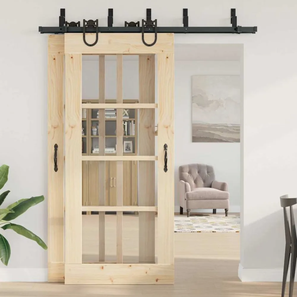 vidaXL Materiales De Construcción-Kit de herrajes para puertas correderas acero negro 183 cm