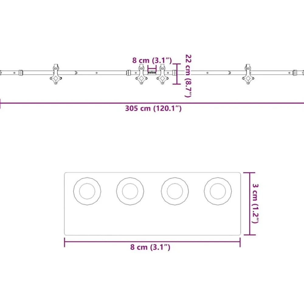 vidaXL Materiales De Construcción-Kit de herrajes para puertas correderas acero negro 305 cm