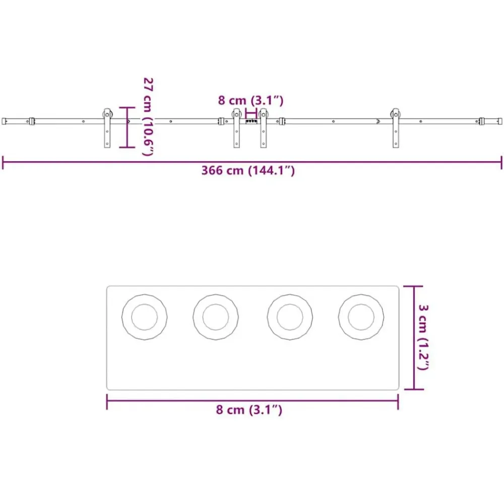 vidaXL Kit de herrajes para puertas correderas acero negro 366 cm Hot