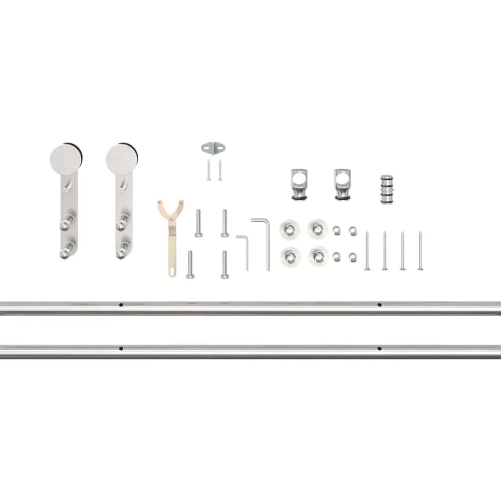 vidaXL Kit de herrajes para puerta corredera 183 cm acero plateado Discount