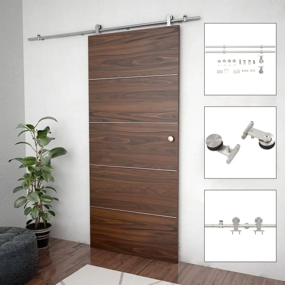 vidaXL Materiales De Construcción-Kit de herrajes para puerta corredera 183 cm acero plateado