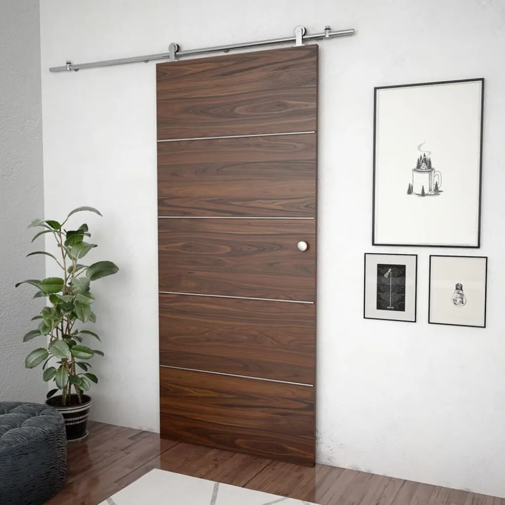 vidaXL Materiales De Construcción-Kit de herrajes para puerta corredera 183 cm acero plateado