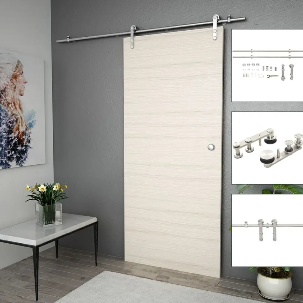 vidaXL Kit de herrajes para puerta corredera 183 cm acero plateado Online