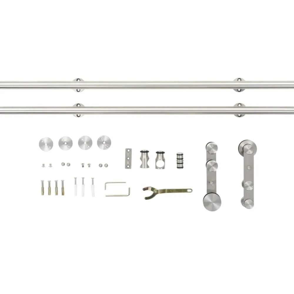 vidaXL Kit de herrajes para puerta corredera 183 cm acero plateado Online