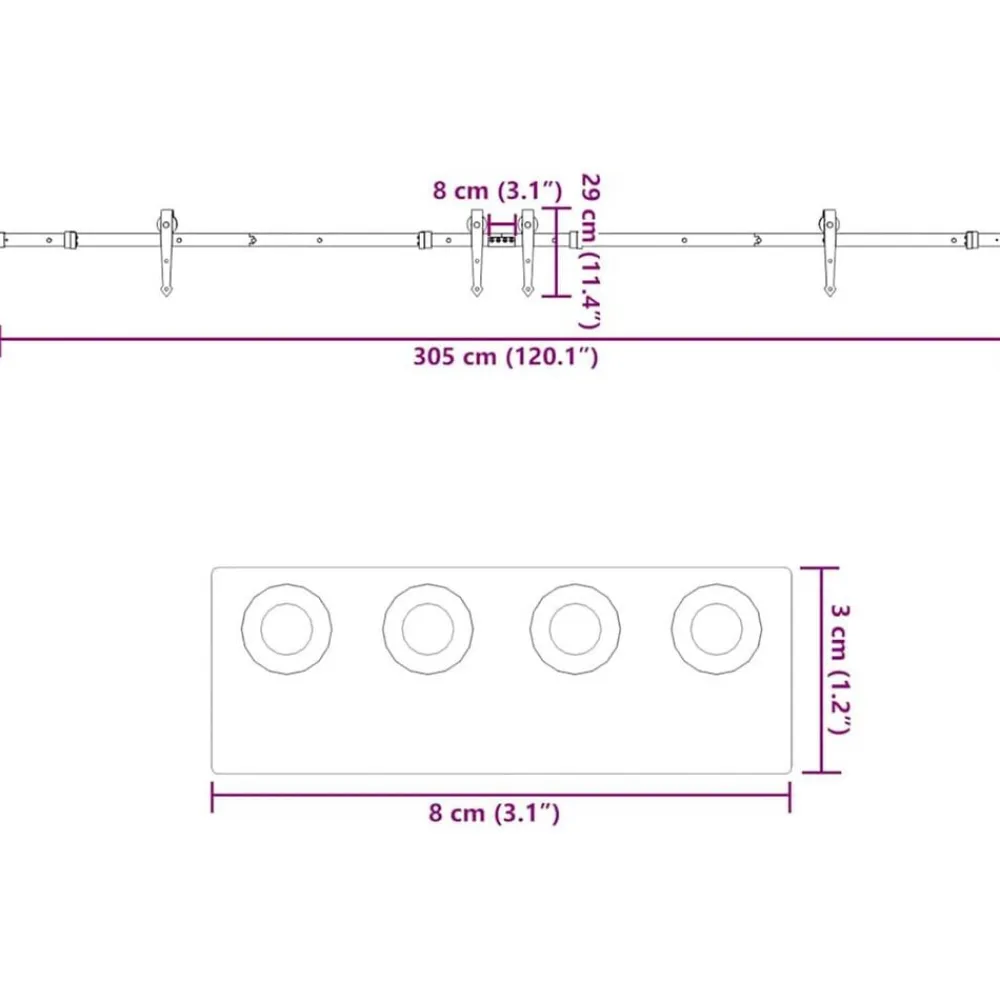 vidaXL Materiales De Construcción-Kit de herrajes para puertas correderas acero negro 305 cm