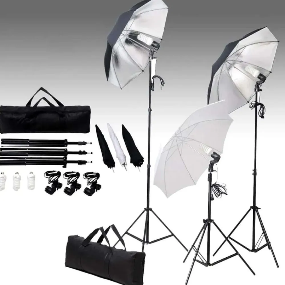 vidaXL Kit de iluminación de estudio trípodes y sombrillas 24 vatios Clearance