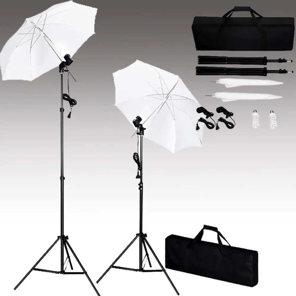 vidaXL Kit de iluminación de estudio con trípodes y sombrillas New