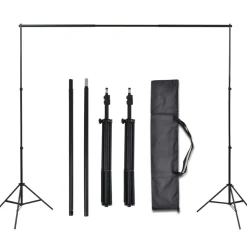 vidaXL Cámaras Y Objetivos-Kit estudio 3 telones fondo algodón estructura ajustable 3x5 m