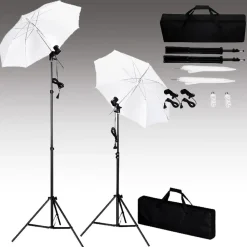 vidaXL Kit estudio fotográfico con telón de fondo, lámparas y paraguas Negro