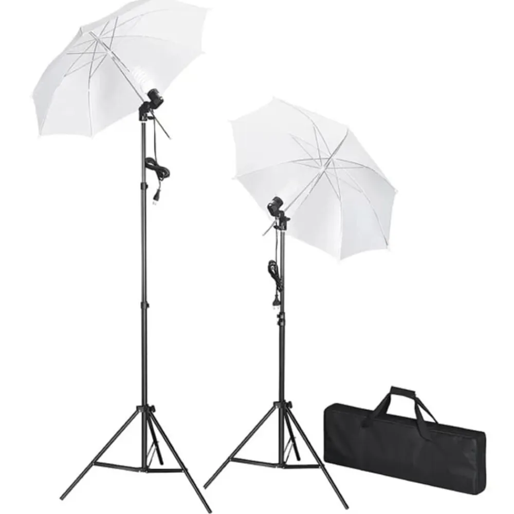 vidaXL Kit estudio fotográfico con telón de fondo, lámparas y paraguas Negro