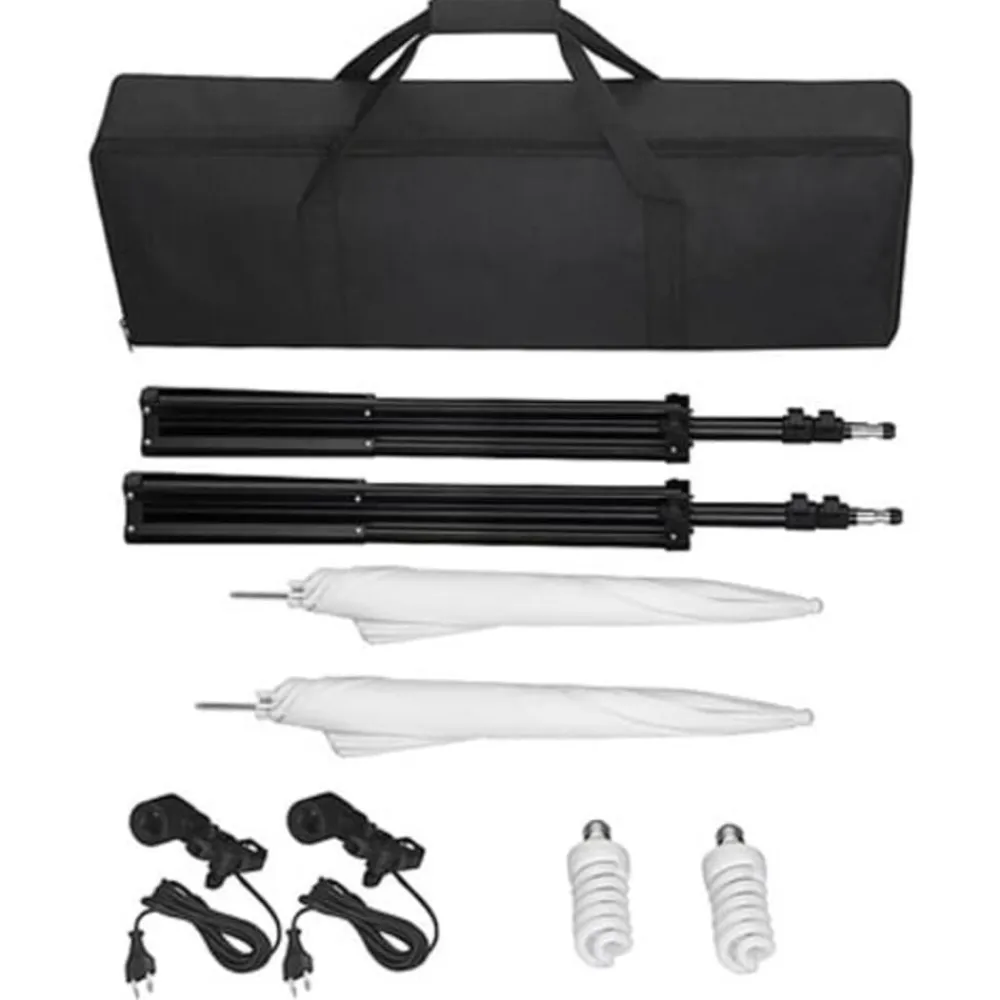 vidaXL Kit estudio fotográfico con telón de fondo, lámparas y paraguas Negro