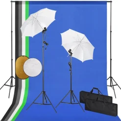 vidaXL Cámaras Y Objetivos-Kit estudio fotográfico lámparas, sombrillas, fondo y reflector