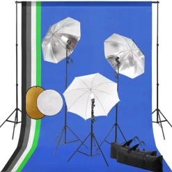 vidaXL Cámaras Y Objetivos-Kit estudio fotográfico con lámparas sombrillas fondo reflector
