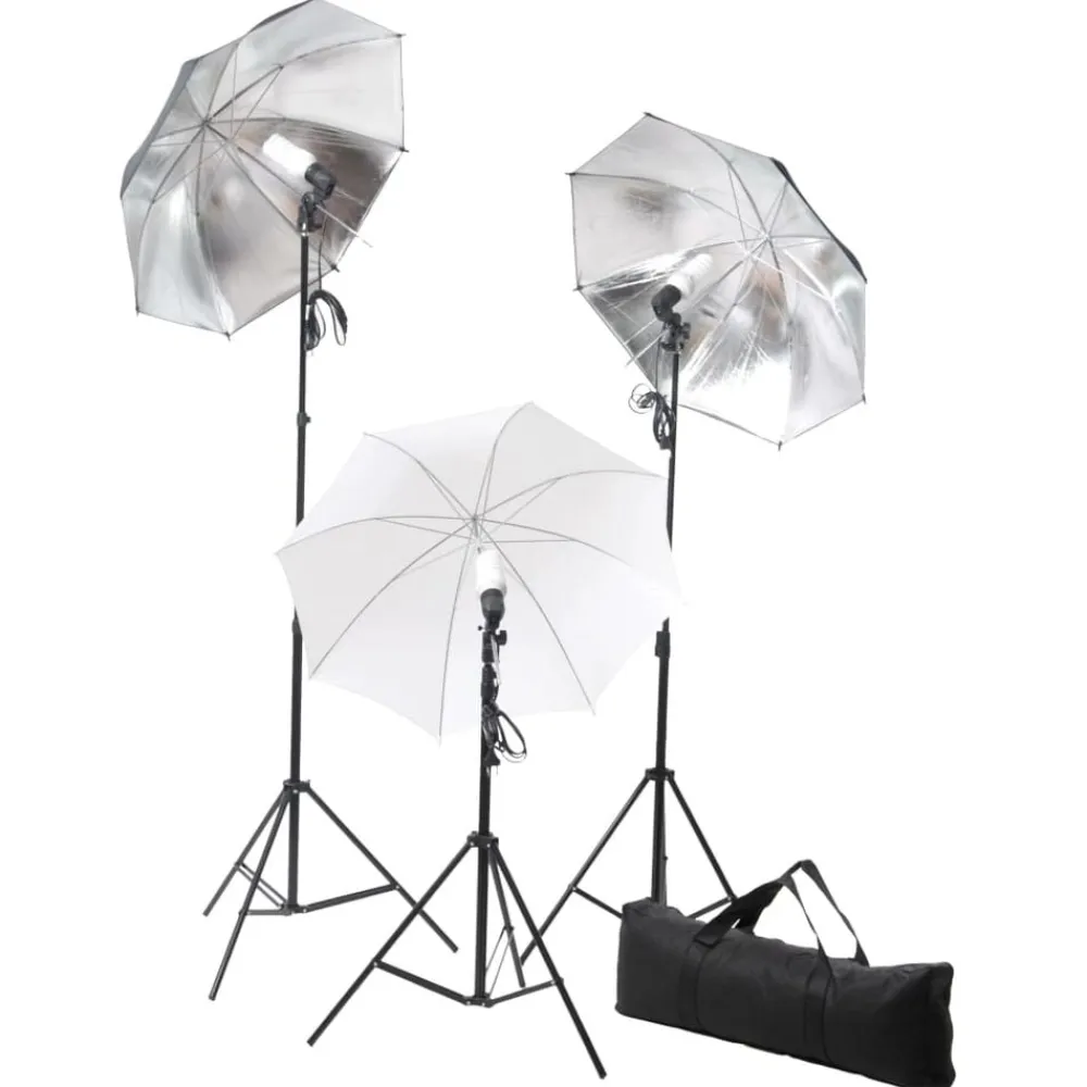 vidaXL Cámaras Y Objetivos-Kit estudio fotográfico lámparas, sombrillas, fondo y reflector
