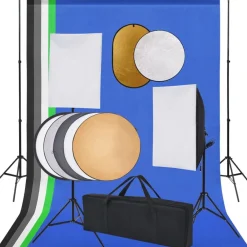 vidaXL Cámaras Y Objetivos-Kit estudio fotográfico softbox, sombrillas, fondo y reflector