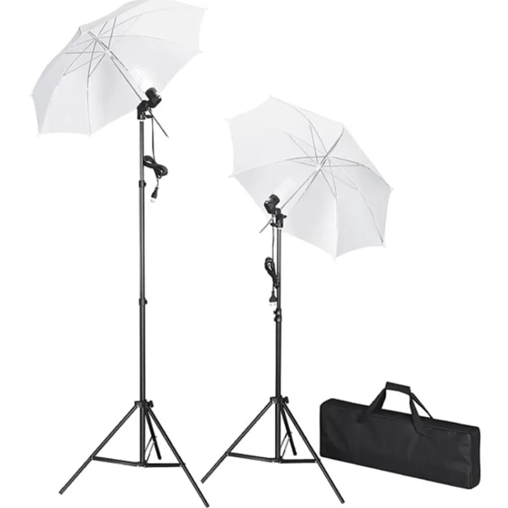 vidaXL Cámaras Y Objetivos-Kit estudio fotográfico lámparas sombrillas fondo y reflector